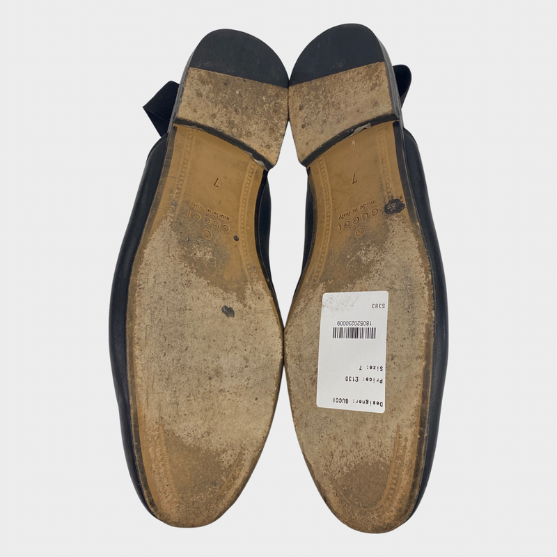 Gucci men's black leather Horsebit Slingback loafers