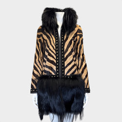 Emilio Women's Pucci Brown and Black Pony Zebra Print Coat With Fur Collar