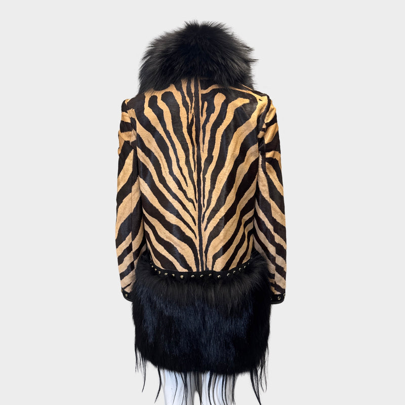 Emilio Women's Pucci Brown and Black Pony Zebra Print Coat With Fur Collar