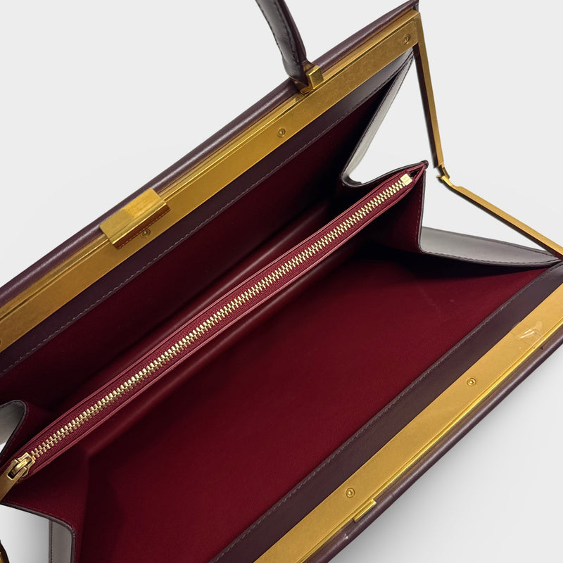 Celine Phoebe Philo Burgundy Leather Medium Top Handle Clasp Bag