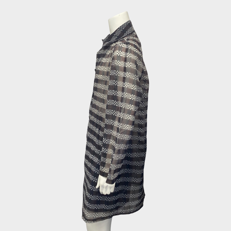Fendi men's sheer lightweight zucca checked print trench coat