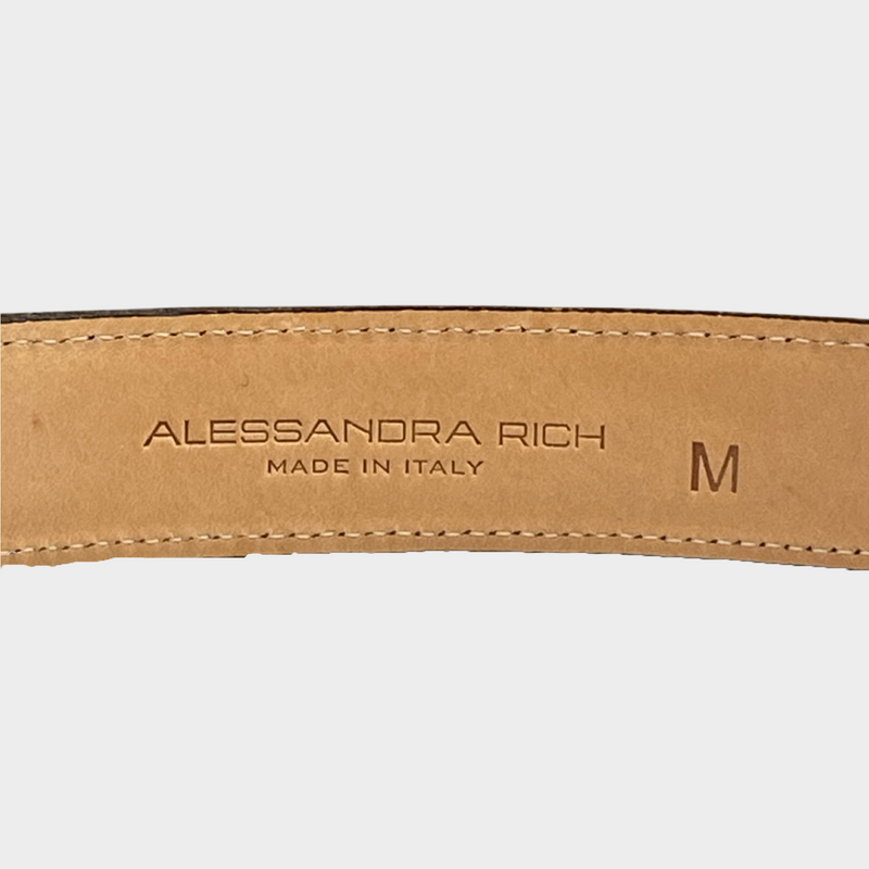 Alessandra Rich women's black leather croc mock belt with crystal buckle
