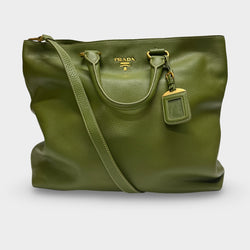 Prada Green Grained Leather Tote Bag