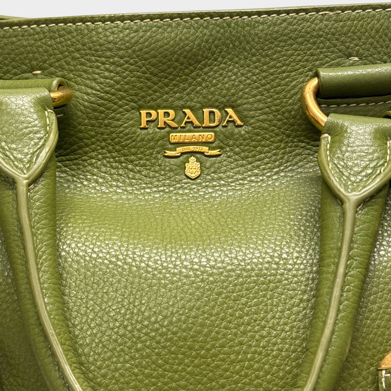 Prada Green Grained Leather Tote Bag
