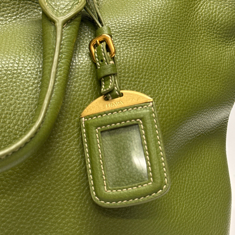 Prada Green Grained Leather Tote Bag