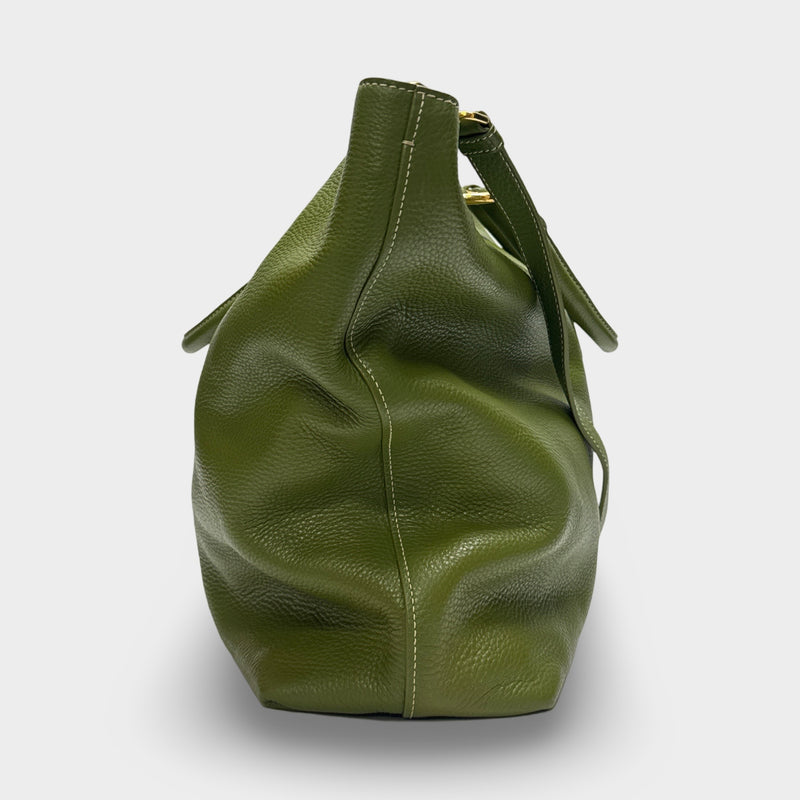 Prada Green Grained Leather Tote Bag