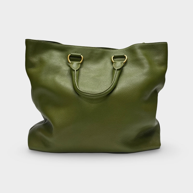 Prada Green Grained Leather Tote Bag