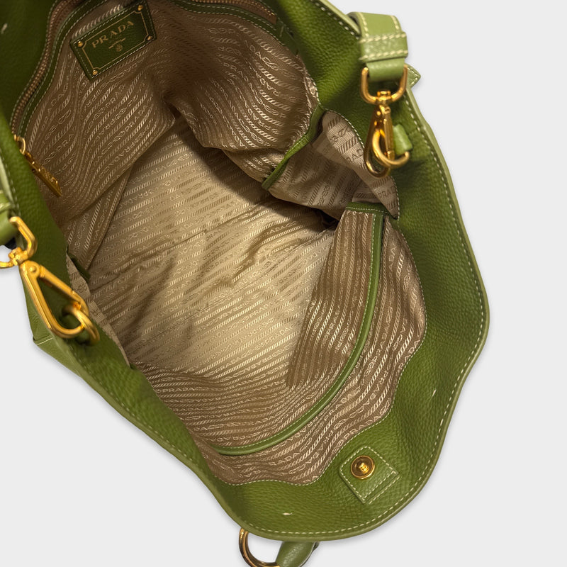 Prada Green Grained Leather Tote Bag
