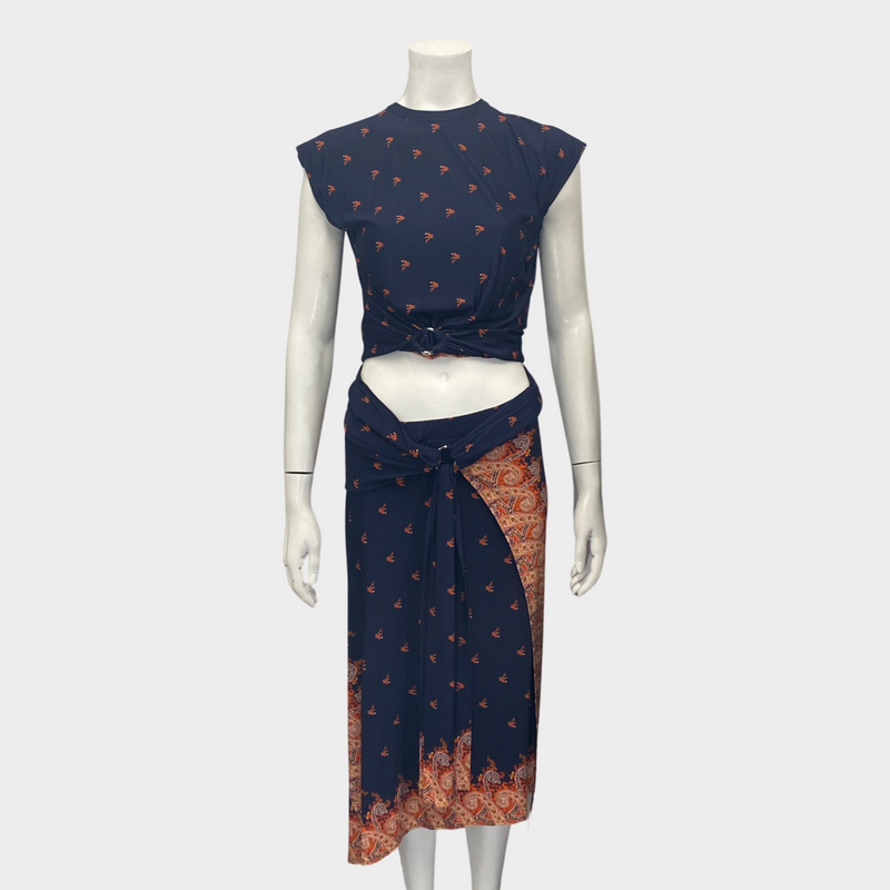 Paco Rabanne Navy Viscose Paisley Floral Set