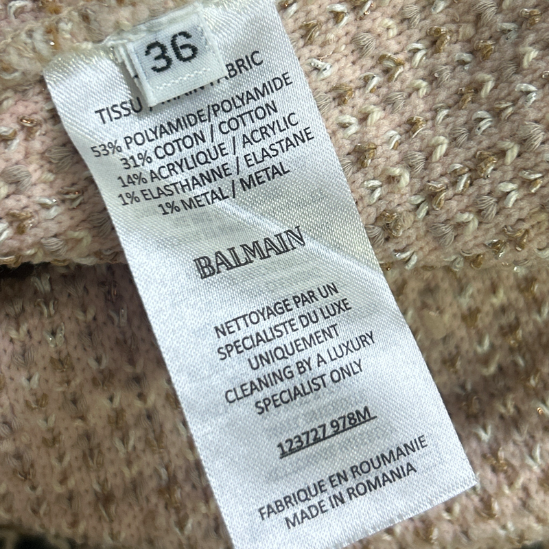 Balmain Nude Pink Frayed Boucle Stretch Knit Dress