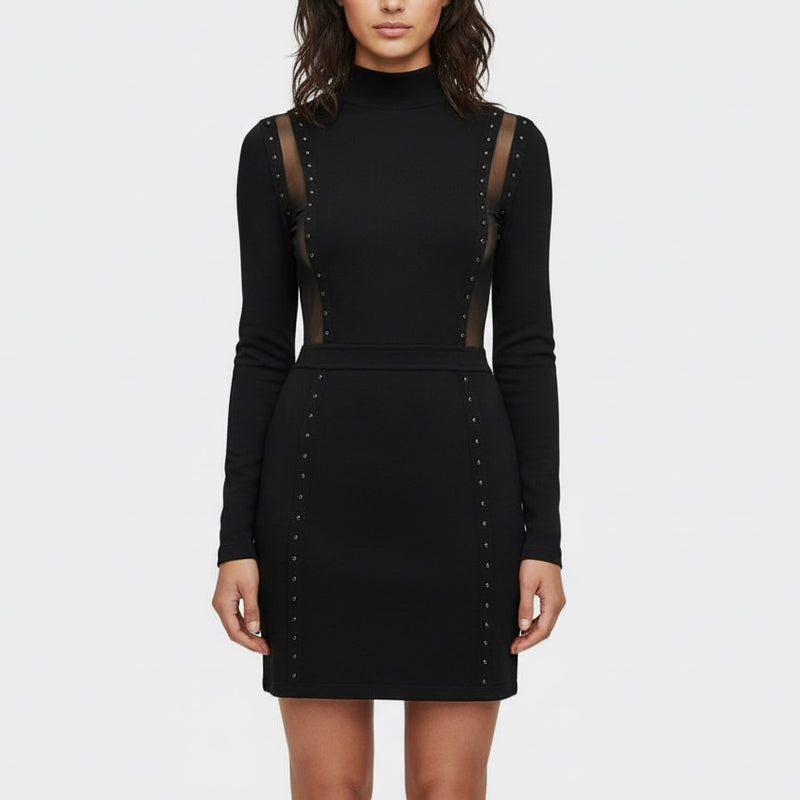 Balmain Black Dress With Sheer Striped Panels