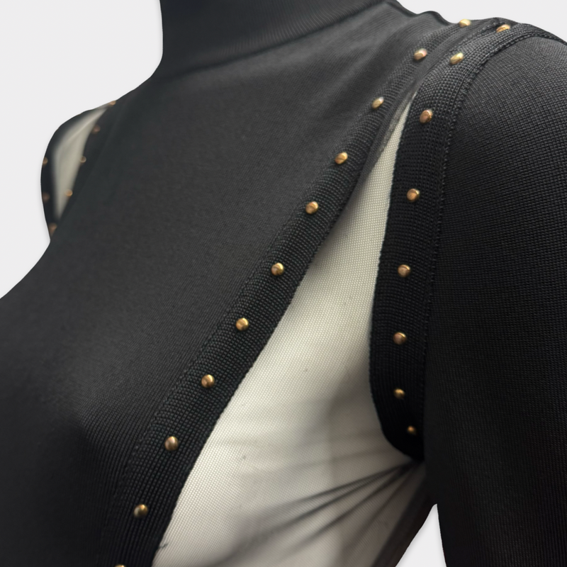 Balmain Black Dress With Sheer Striped Panels