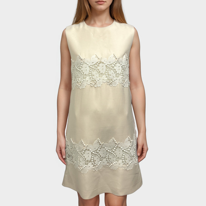 Valentino Cream Wool And Silk Dress With Lace Panelling