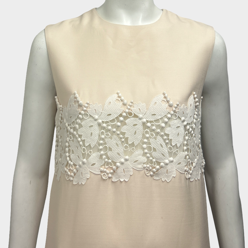 Valentino Cream Wool And Silk Dress With Lace Panelling