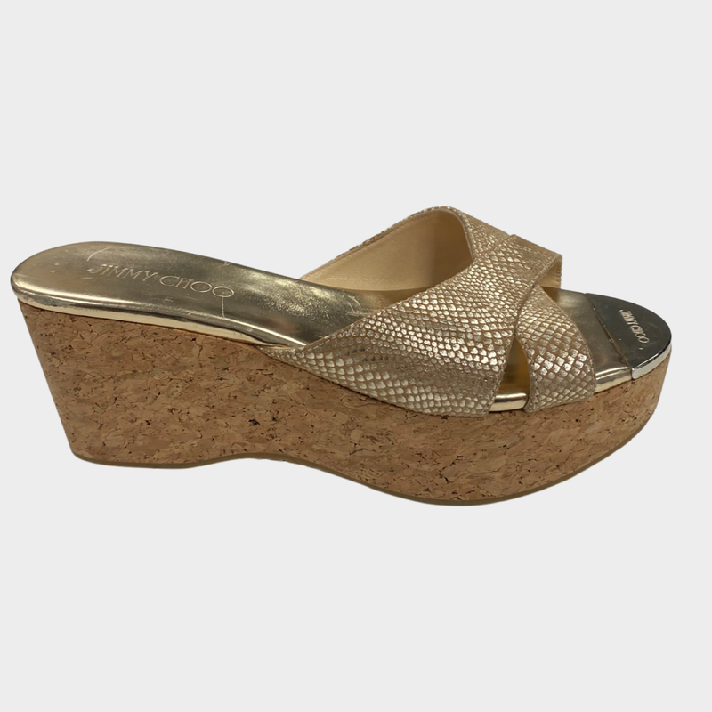 Jimmy Choo metallic gold python leather wedges