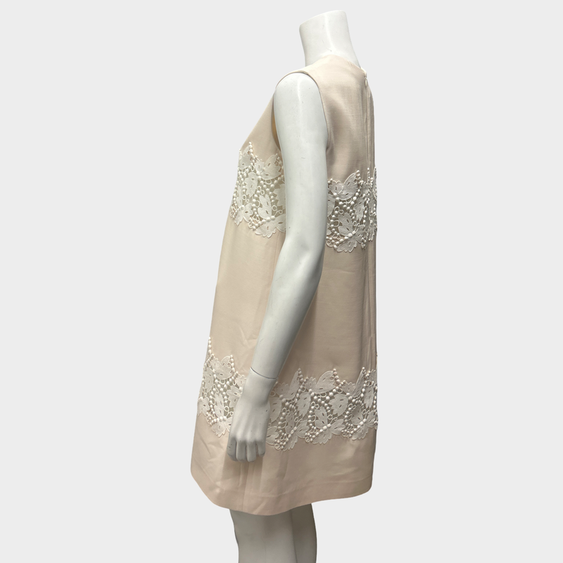 Valentino Cream Wool And Silk Dress With Lace Panelling