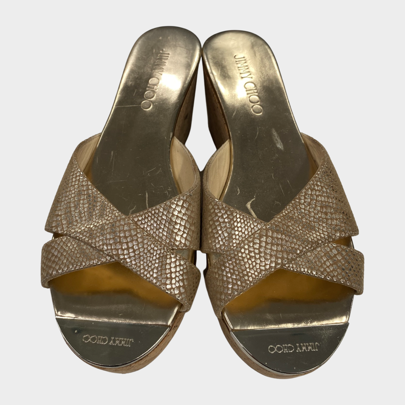 Jimmy Choo metallic gold python leather wedges