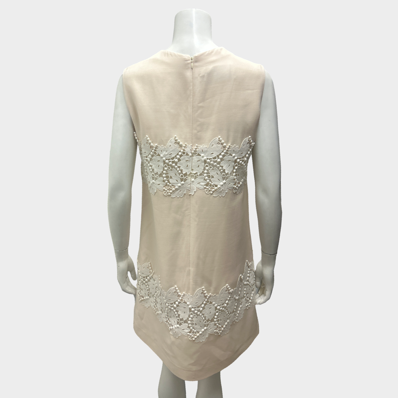 Valentino Cream Wool And Silk Dress With Lace Panelling