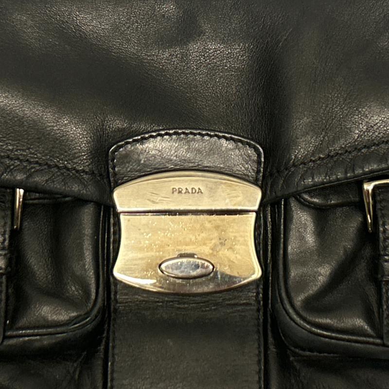 Prada Women's Black Leather Cargo-Style Shoulder Bag