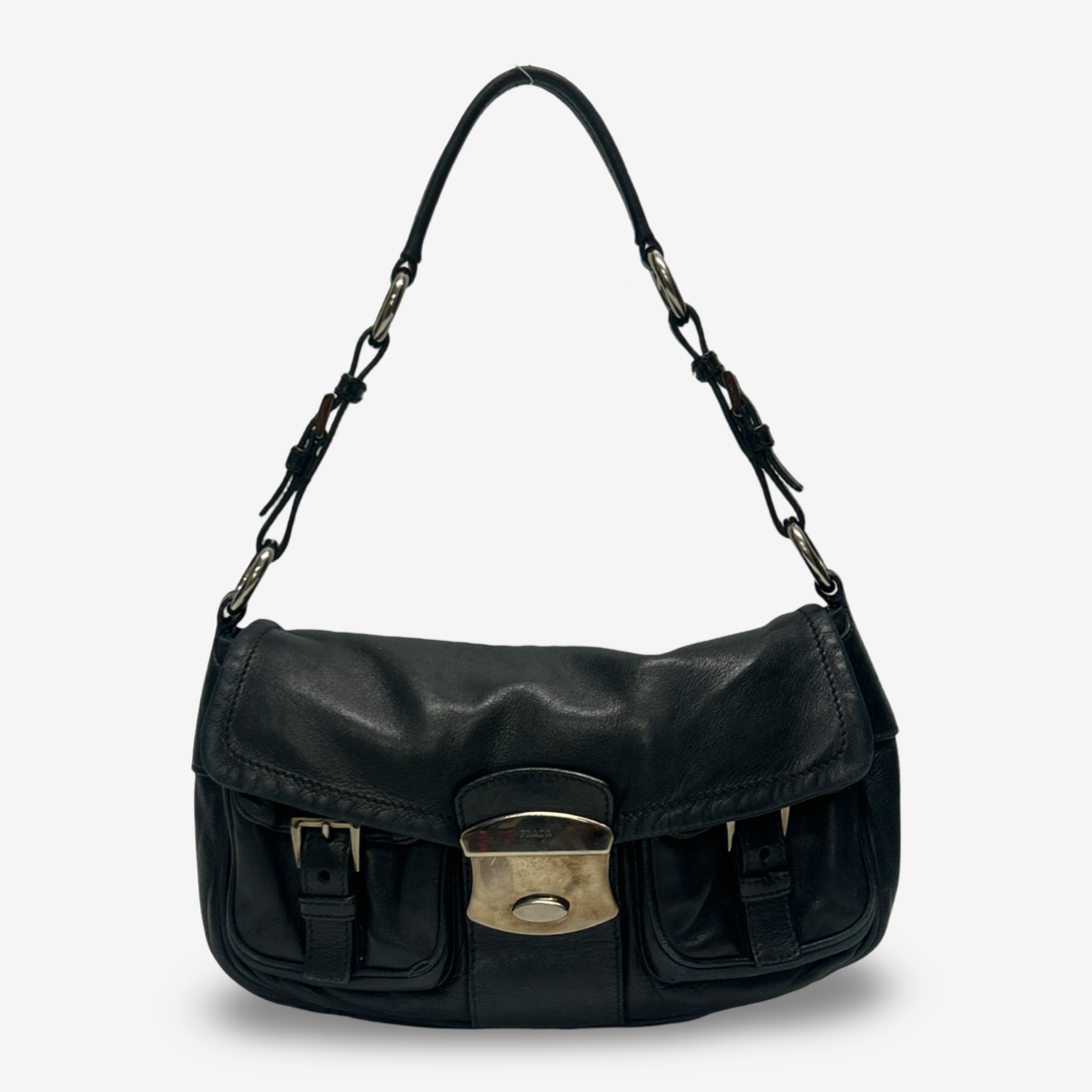 Prada Women's Black Leather Cargo-Style Shoulder Bag – Loop Generation