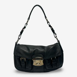 Prada Women's Black Leather Cargo-Style Shoulder Bag