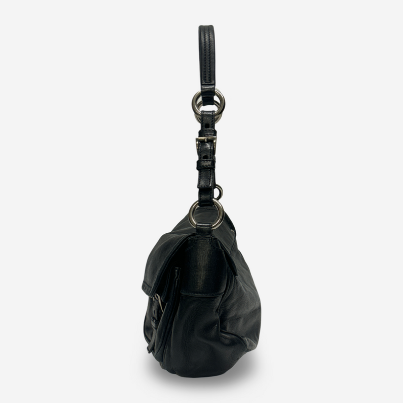 Prada Women's Black Leather Cargo-Style Shoulder Bag
