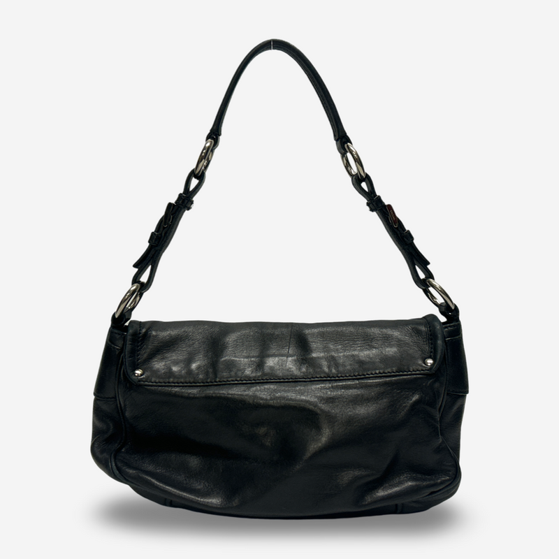 Prada Women's Black Leather Cargo-Style Shoulder Bag