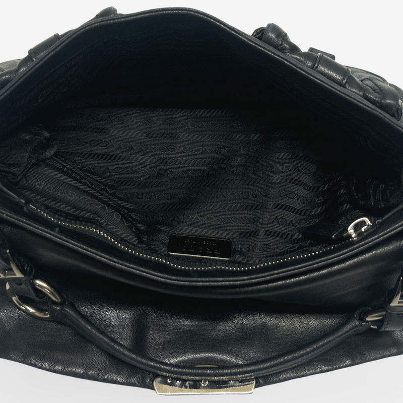 Prada Women's Black Leather Cargo-Style Shoulder Bag