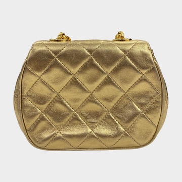 Chanel women's vintage metallic gold quilted lambskin mini crossbody h –  Loop Generation
