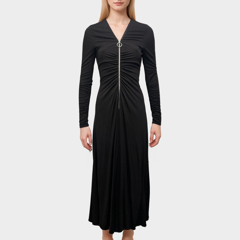 Victoria Beckham Brown Ruched Maxi Dress With Zipper Trim Detail