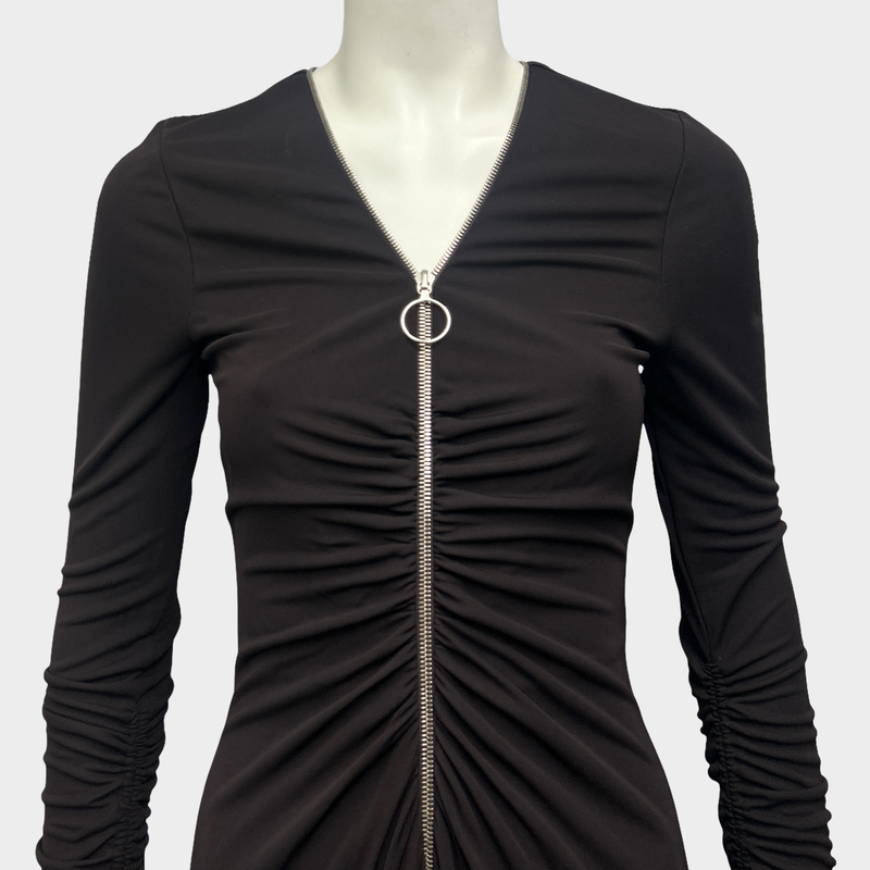 Victoria Beckham Brown Ruched Maxi Dress With Zipper Trim Detail