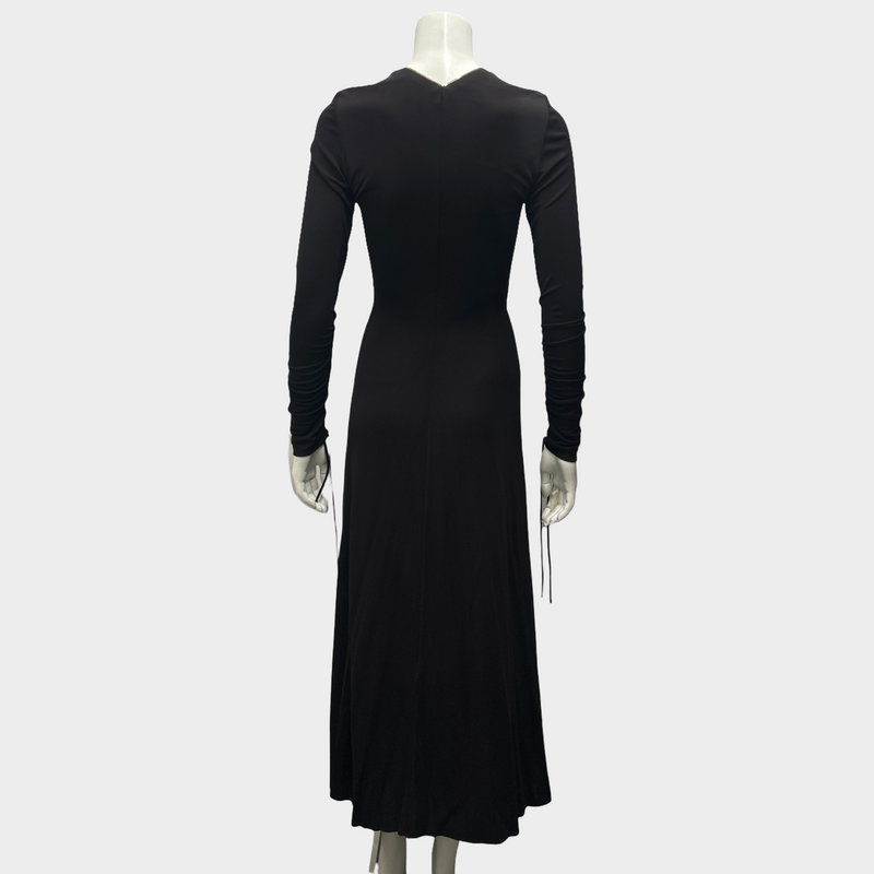 Victoria Beckham Brown Ruched Maxi Dress With Zipper Trim Detail