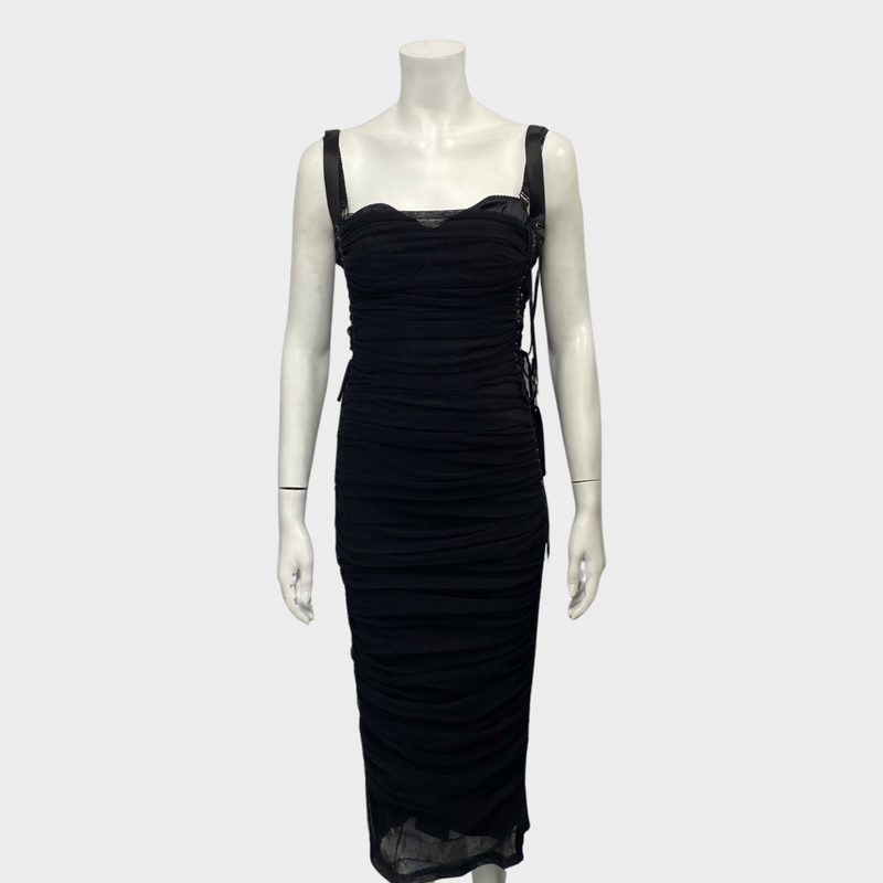 Dolce&Gabbana black ruched mesh corset-style dress