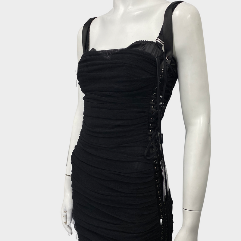 Dolce&Gabbana black ruched mesh corset-style dress