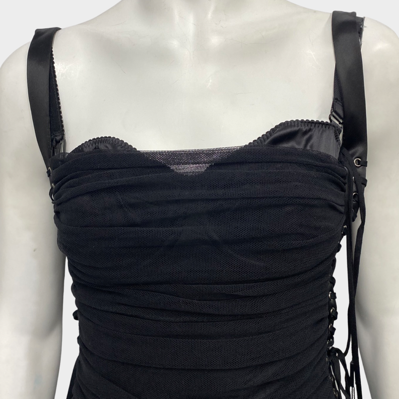 Dolce&Gabbana black ruched mesh corset-style dress