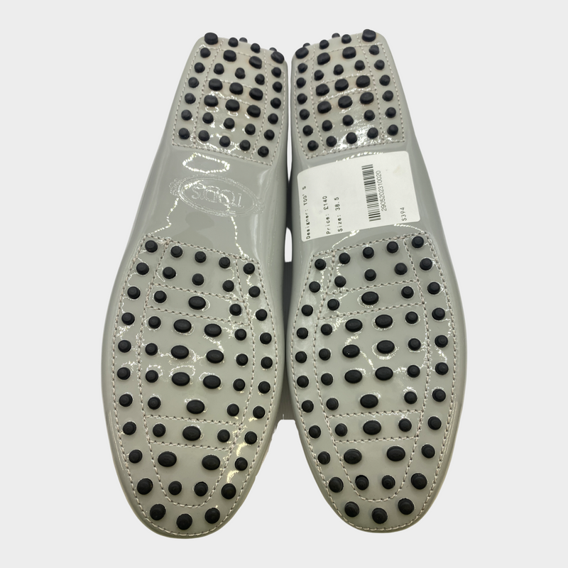 Tod's women's grey patent leather moccasins