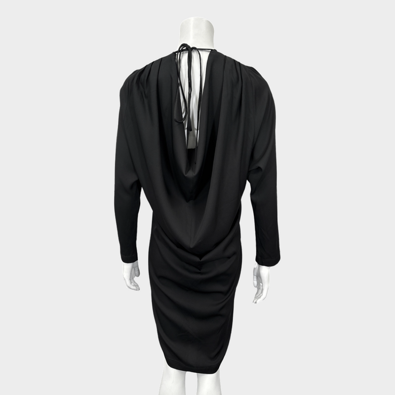 BALENCIAGA black silk draped dress