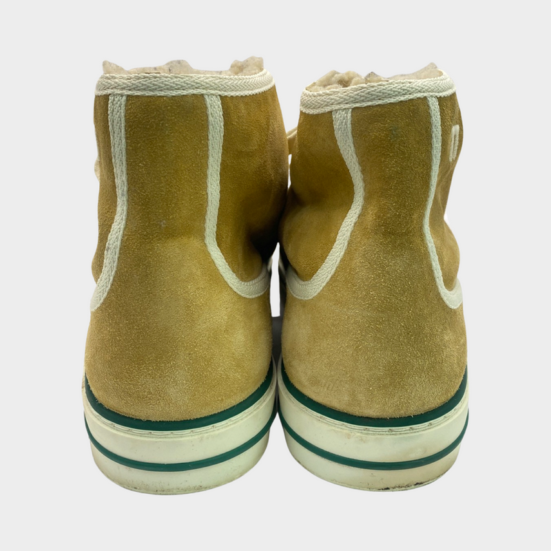Gucci men's Tennis 1977 beige suede and shearling high top trainers