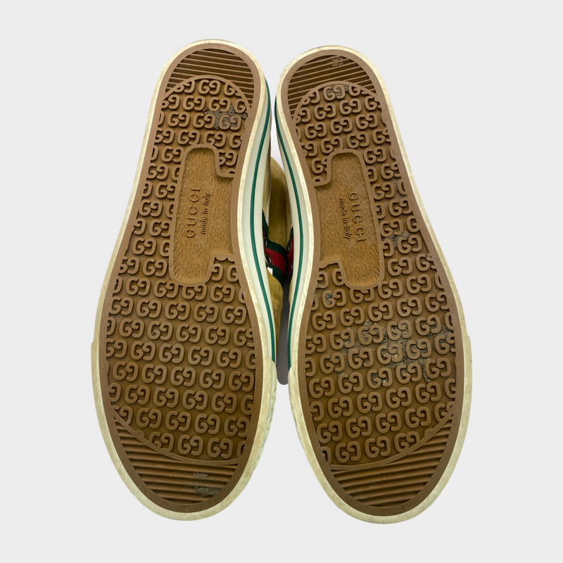 Gucci men's Tennis 1977 beige suede and shearling high top trainers