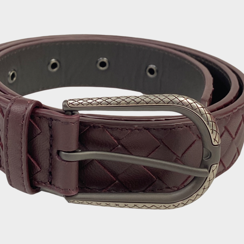 Bottega Veneta women's burgundy intrecciato leather belt