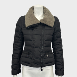 MONCLER women's black cropped puffer jacket with shearling collar