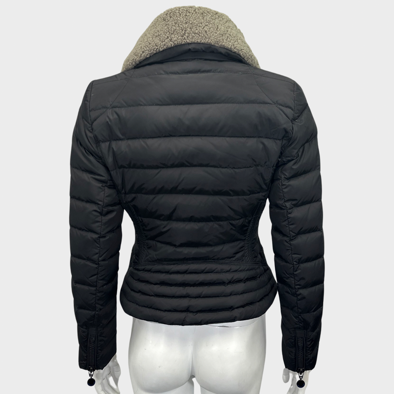 MONCLER women's black cropped puffer jacket with shearling collar