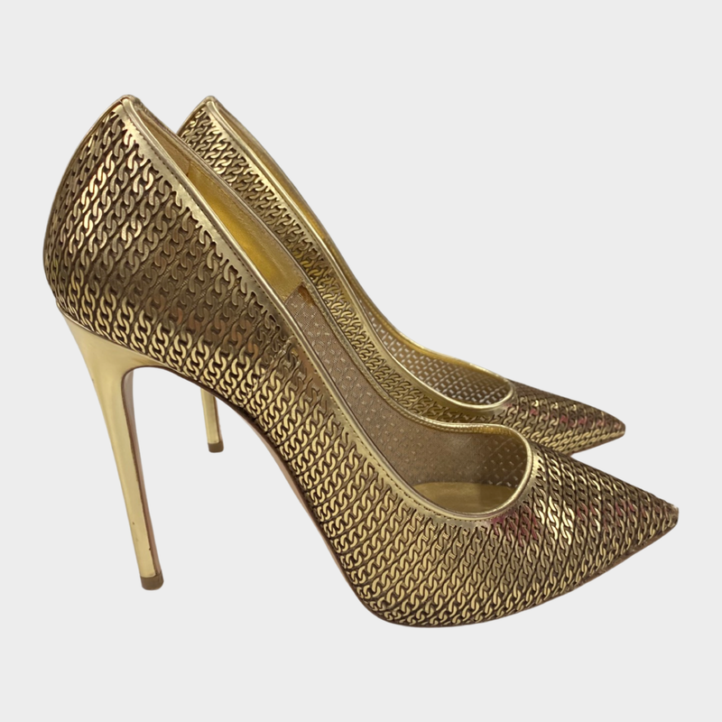 Casadei metallic gold chain design leather heels