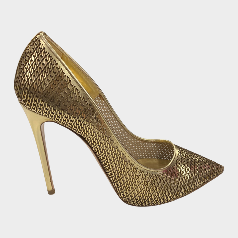 Casadei metallic gold chain design leather heels