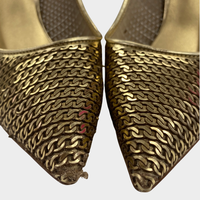 Casadei metallic gold chain design leather heels