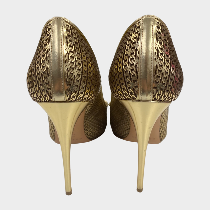 Casadei metallic gold chain design leather heels