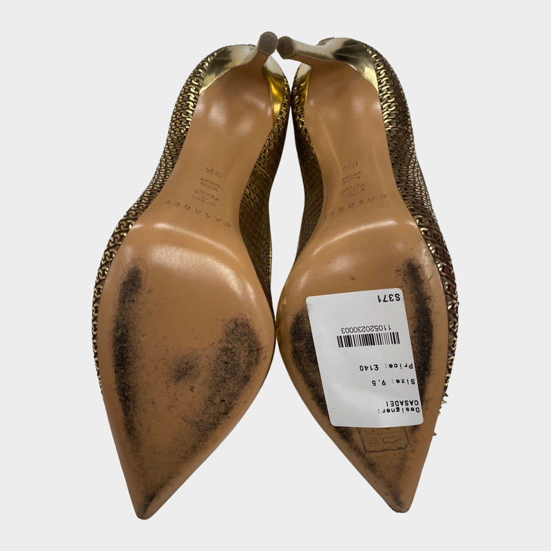 Casadei metallic gold chain design leather heels