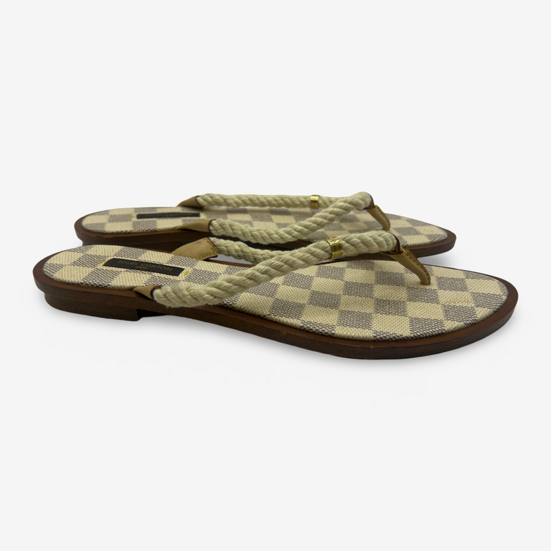 Louis Vuitton Women's Cream Damier Azur Leather Rope Sandals