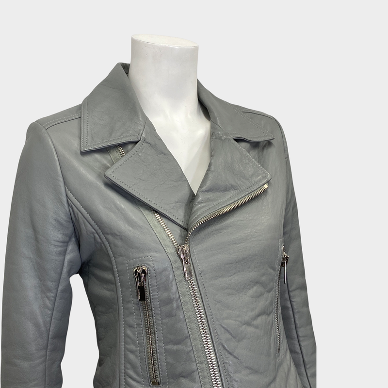 Balenciaga women's grey leather biker jacket