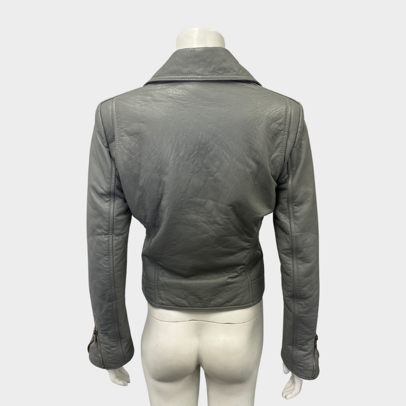 Balenciaga women's grey leather biker jacket